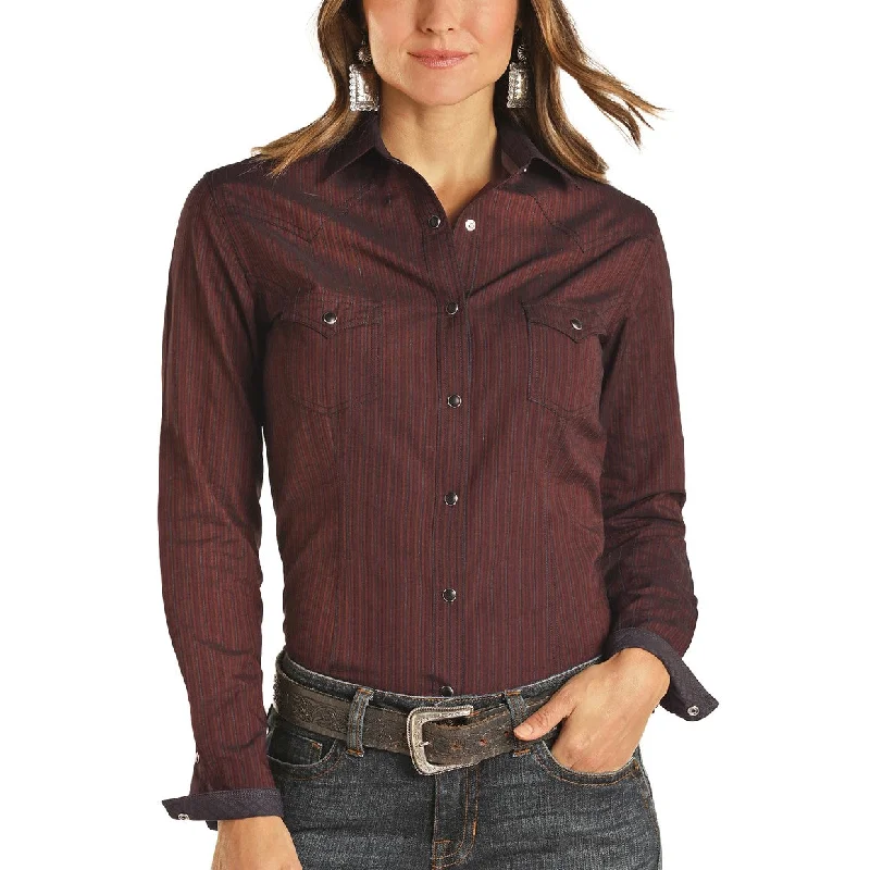 Panhandle Rough Stock Ladies Maroon Textured Dobby Snap Shirt R4S2507-- Casual Formal Business Panhandle Rough Stock Ladies Maroon Textured Dobby Snap Shirt R4S2507-- Casual Formal Business