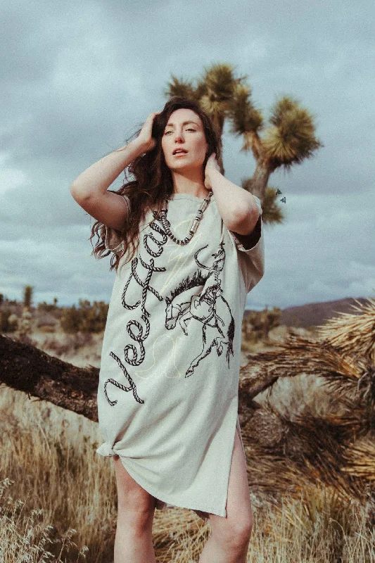 Yeepee Ye Haw T-Shirt Dress-- Solid Print Embellished