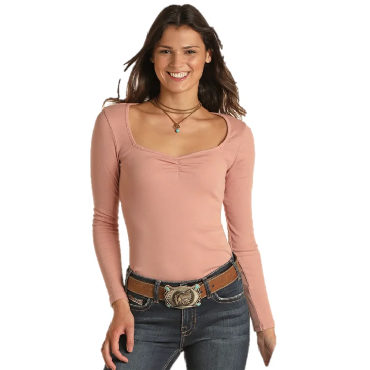 Panhandle® Ladies Pinch Front Blush Rib Knit Shirt J8T1332-96-- Houndstooth Herringbone Solid Panhandle® Ladies Pinch Front Blush Rib Knit Shirt J8T1332-96-- Houndstooth Herringbone Solid