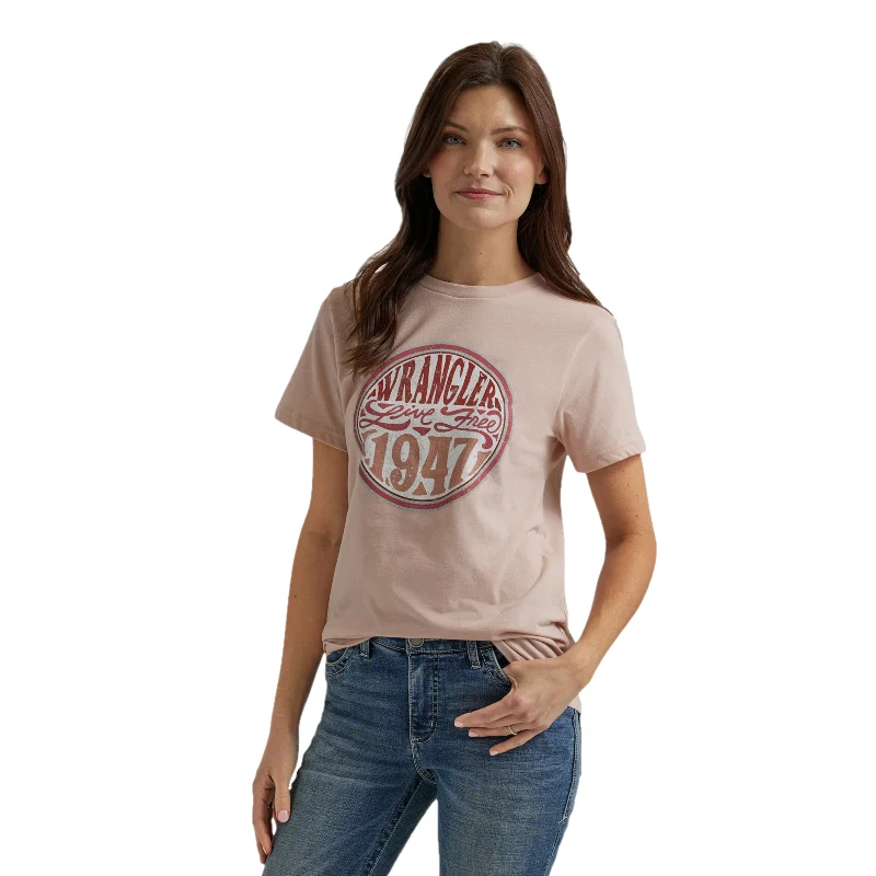 Wrangler Ladies Retro "Live Free" Peach Whip Heather T-Shirt 112344164-- Front Pockets Side Pockets Patch Pockets Wrangler Ladies Retro "Live Free" Peach Whip Heather T-Shirt 112344164-- Front Pockets Side Pockets Patch Pockets