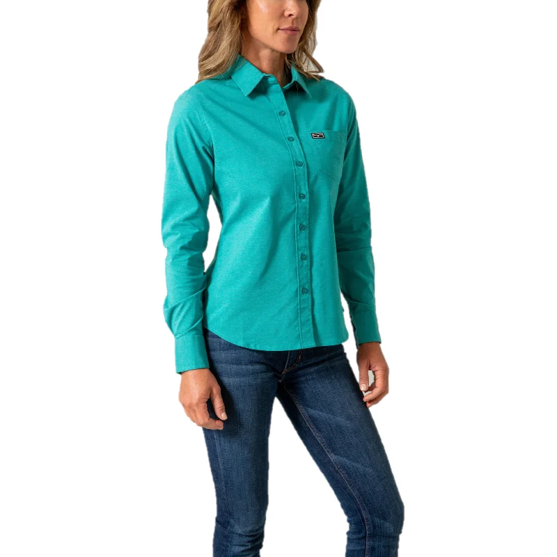Kimes Ranch® Ladies Linville Teal Button Down Shirt LIN-TEAL-- Chenille Blend Fleece Blend Nylon Blend