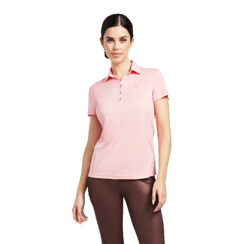 Ariat Ladies Talent Short Sleeve Peach Blossom Polo Shirt 10039322-- Collared Crew Neck Turtle Neck Ariat Ladies Talent Short Sleeve Peach Blossom Polo Shirt 10039322-- Collared Crew Neck Turtle Neck