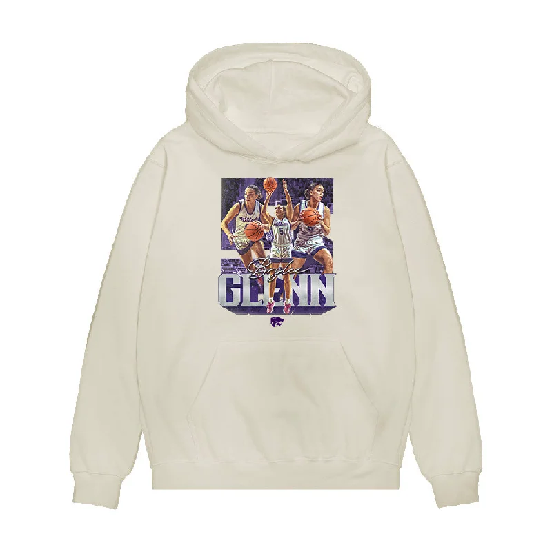 Kansas State - NCAA Women's Basketball : Brylee Glenn - Player Collage Premium Hooded Sweatshirt Hoodie with Hem Detail Decorative Unique