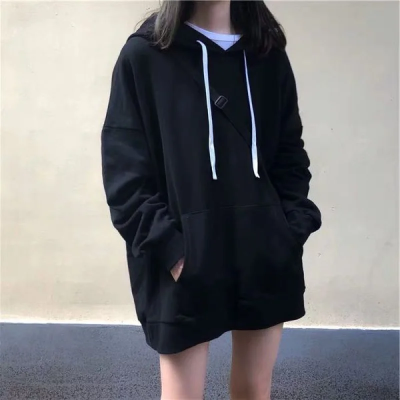 Plus Size Women Casual Basic Solid Color Student Long Sleeve Loose Hoodie Hoodie with Ribbed Cuffs Snug Fit Comfort