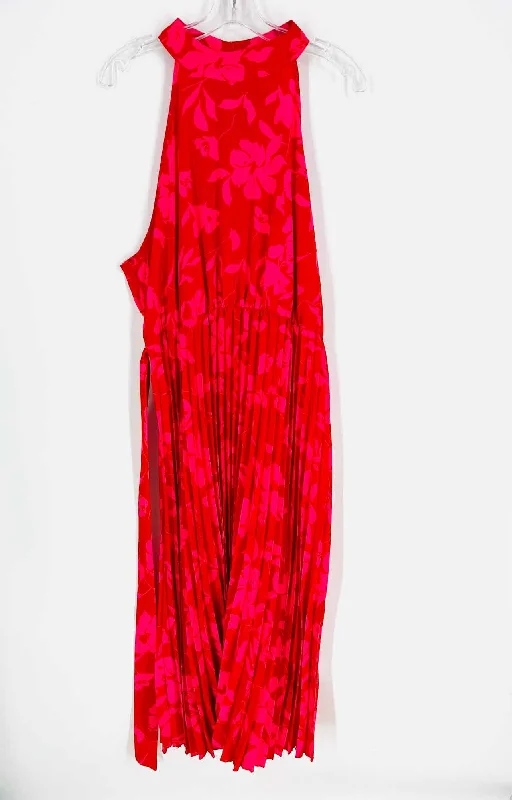Shein Size 18 Red/Pink Maxi Floral Belted PLUS Dress-Plus Halter Neckline Beach