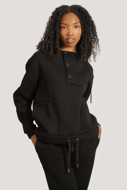 Classic Cotton Button-Up Hoodie Set Hoodie with Thumb Holes Functional Cozy