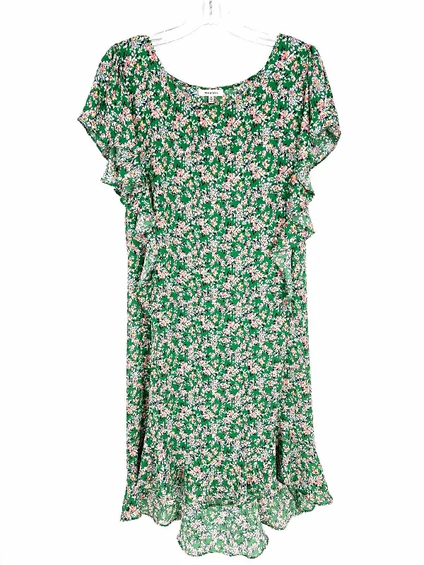 Max Studio Size 2X Green/Multi Floral Ruffle PLUS Dress Turtleneck Neckline Stylish