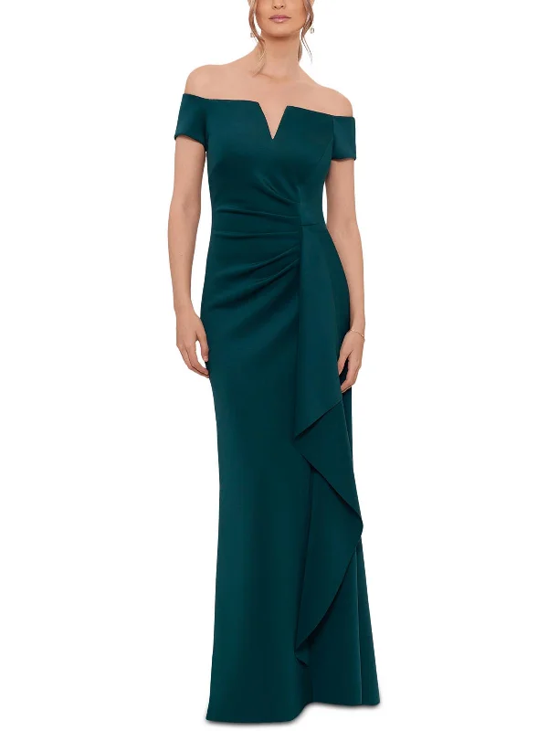 Womens Ruffled Long Evening Dress Pencil Office Professional