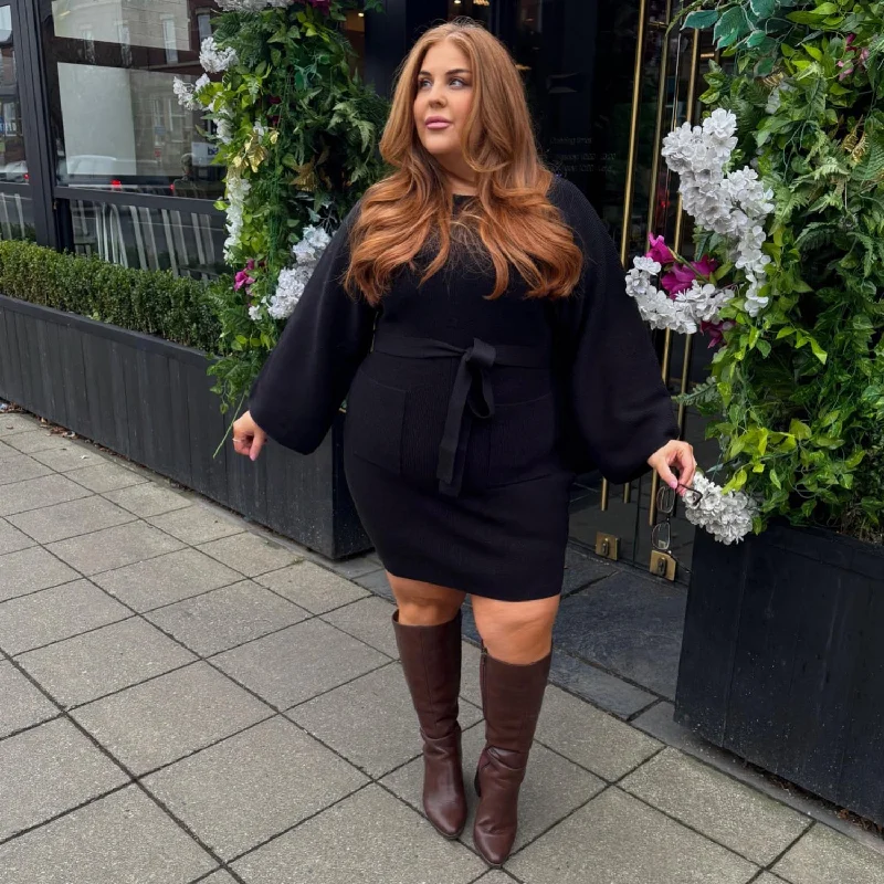 Mini Knitted Cocoon Dress - Black Tunics Brand named