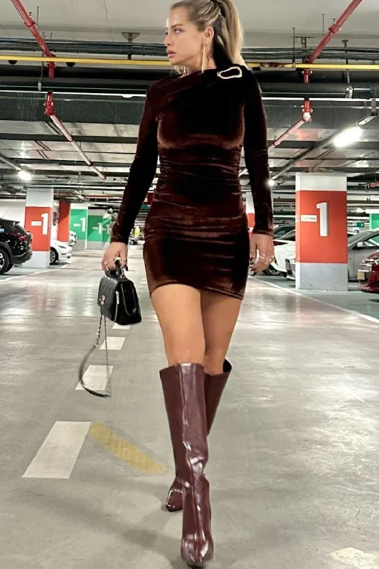 Love velvet dress- brown Tunics Versatile all-occasion