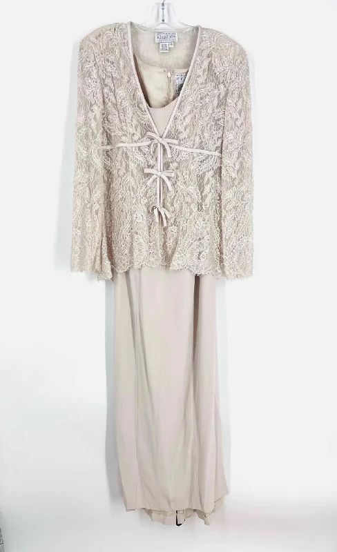 Saks Fifth Ave Size 12 Beige Beaded Lace Vintage Dress Set Tunics Leisure comfortable