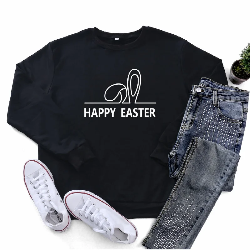 Easter Fashion Ladies Long Sleeve Bunny Ears Printed Round Neck Sweatshirt Hoodie with Sequins Glamorous Eye-catching