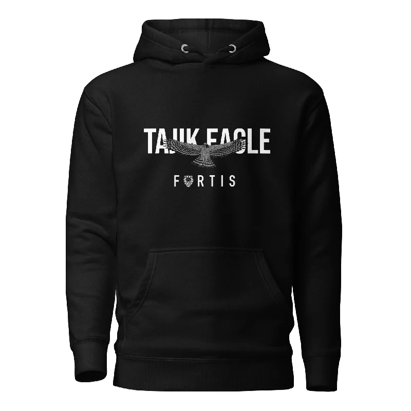 Nurullo Aliev x Fortis Tajik Eagle Hoodie - Black Hoodie with Hem Applique Textured Unique