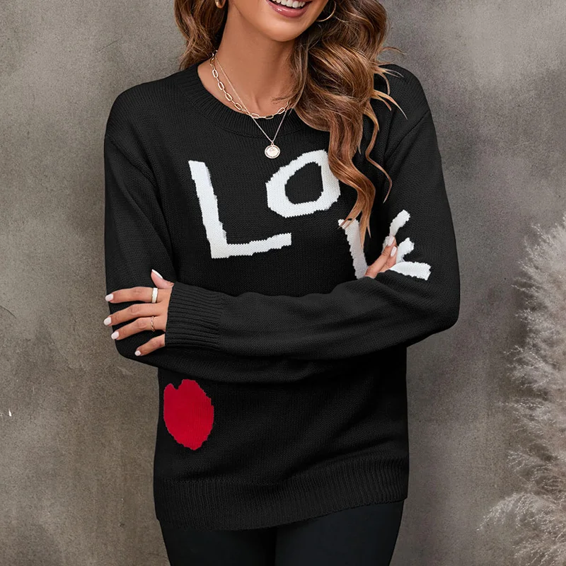 Women Casual Long Sleeve Round Neck Basic Valentine'S Day Heart Print Sweatshirt Hoodie with Pattern Geometric Abstract