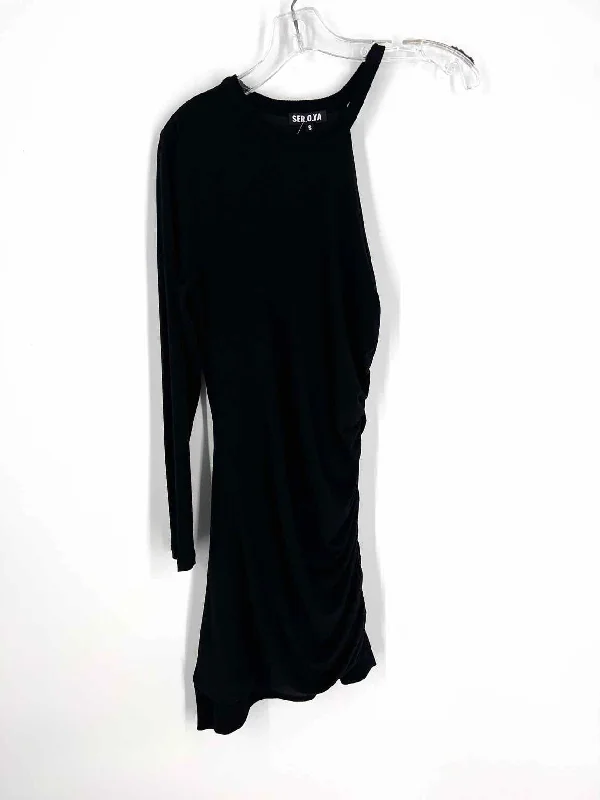 Size S Black One Shoulder Ruched Designer Dress Tunics Practical durable