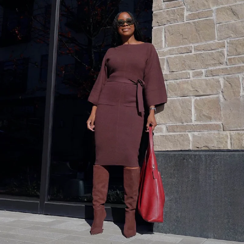 Midi Knitted Cocoon Dress - Hot Chocolate Bodycon Club Sequined