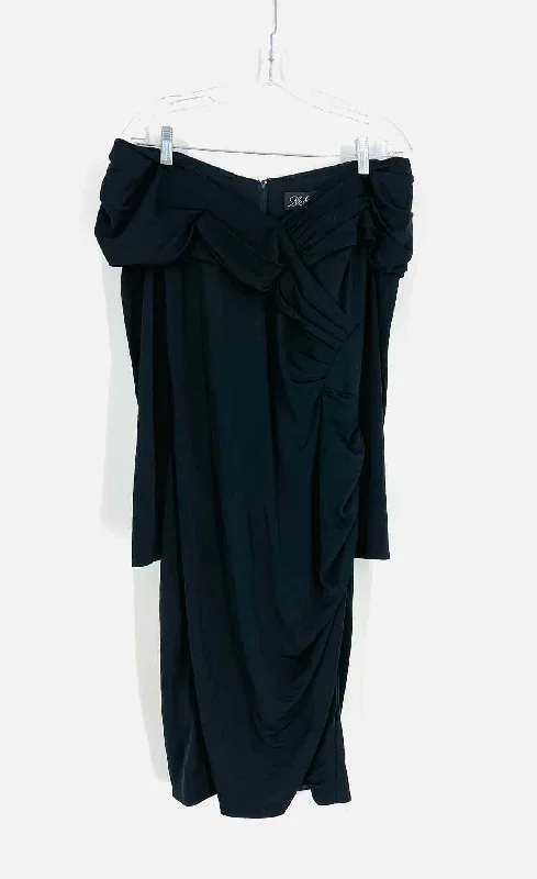 La Femme Size 10 Black Off the Shoulder Pintucked Designer Dress sweetheart Neckline Romantic