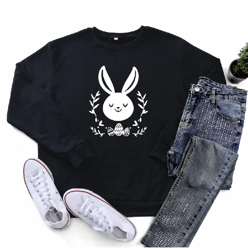 Easter Fashion Women'S Long Sleeve Bunny Print Round Neck Sweatshirt Hoodie with Neon Bright Vibrant