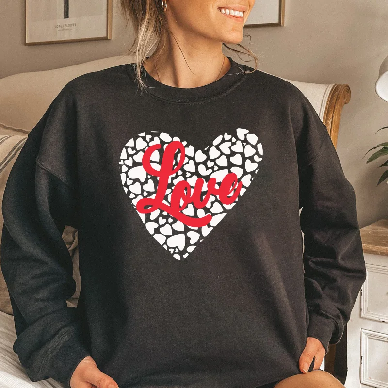 Valentine'S Day Fashion Women'S Casual Long Sleeve Round Neck Love Print Sweatshirt Hoodie with Stripes Bold Sporty