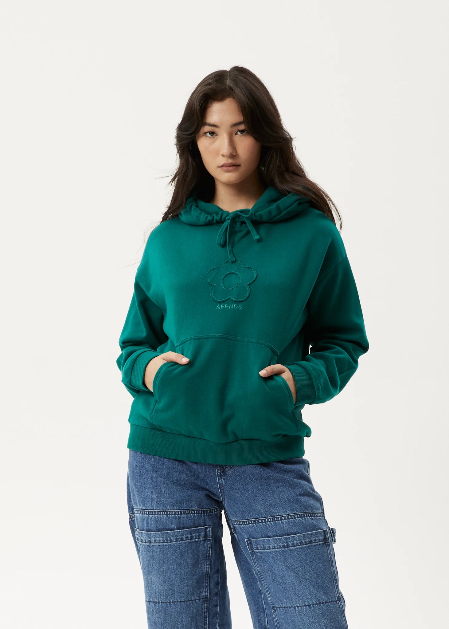 AFENDS Blossom Recycled Womens Hoodie - Pine Hoodie with Snap Buttons Easy Quick
