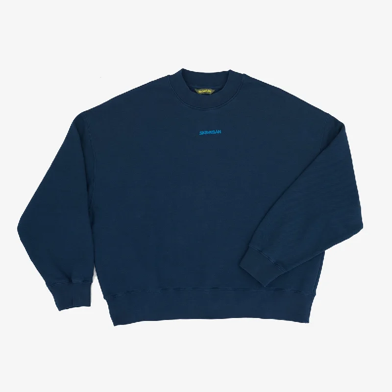 Sweatshirt Oversize Organic Cotton | Blue Ink Hoodie with Hem Applique Textured Unique