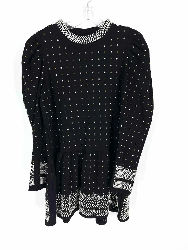 Queen of Sparkles Size M Bk/Wh/Gld Pearl Snaps Studded Designer Dress Casual Short Summer