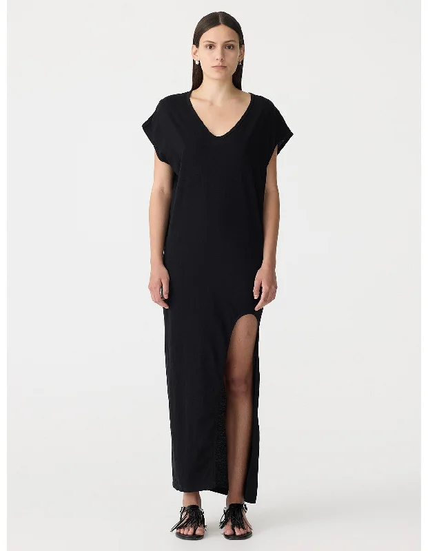 V NECK TANK SIDE SPLIT DRESS - BLACK Tunics Occasion special