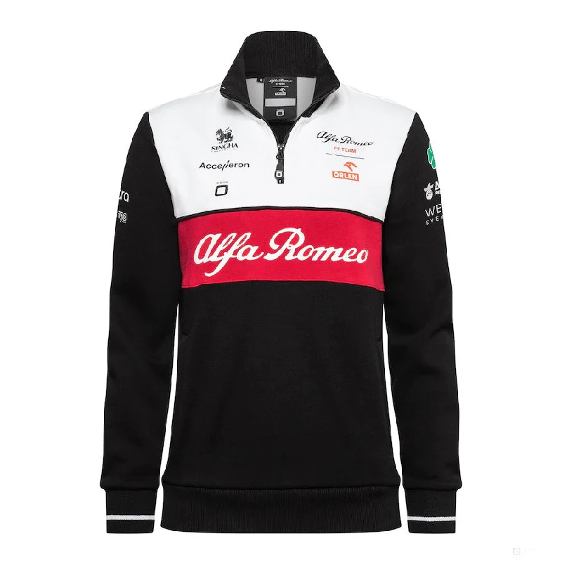 Alfa Romeo Womens Team Sweatshirt, Black, 2022 Hoodie with Hem Embroidery Detailed Premium