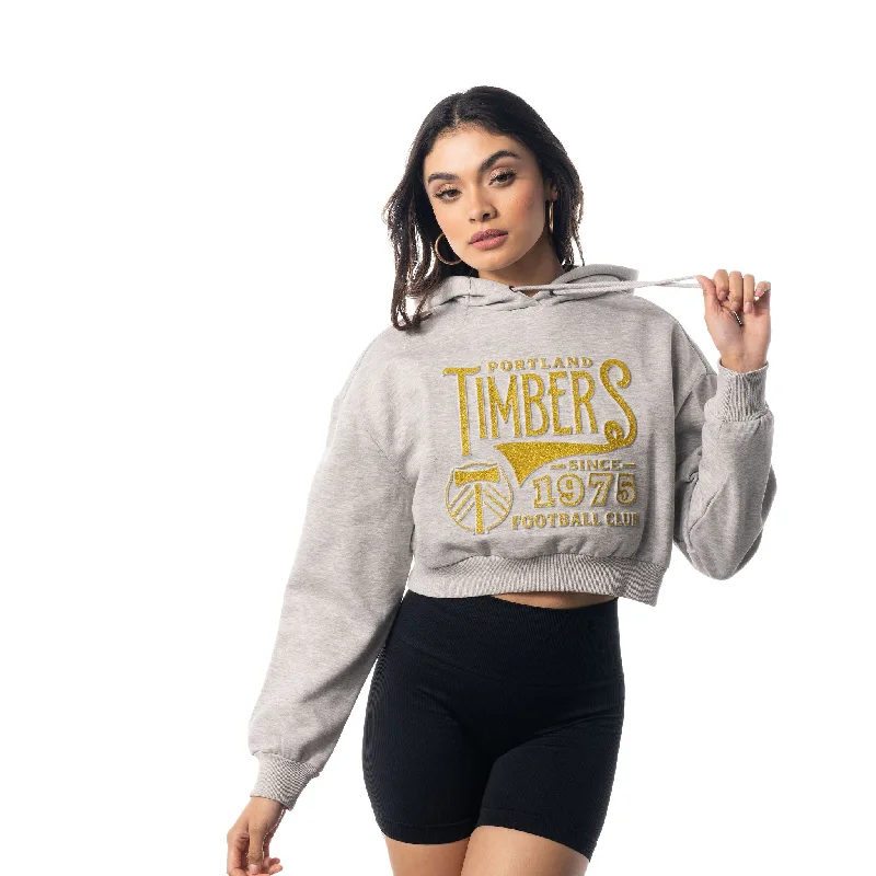 PORTLAND TIMBERS FC WOMEN'S LONG SLEEVE CROPPED GLITTER HOODIE Hoodie with Hem Detail Decorative Unique