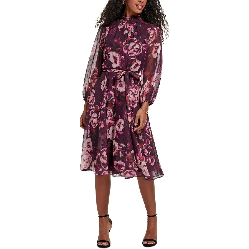 Jessica Howard Womens Petites Chiffon Floral Fit & Flare Dress Tunics Versatile all-occasion