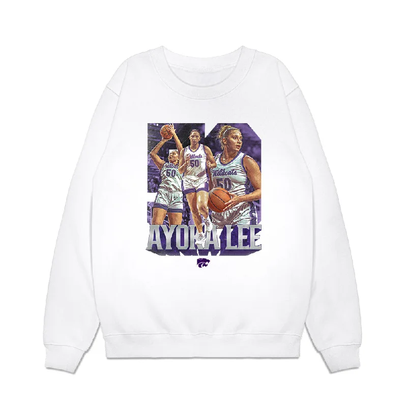 Kansas State - NCAA Women's Basketball : Ayoka Lee - Player Collage Premium Crewneck Sweatshirt Hoodie with Hem Frayed Vintage Worn