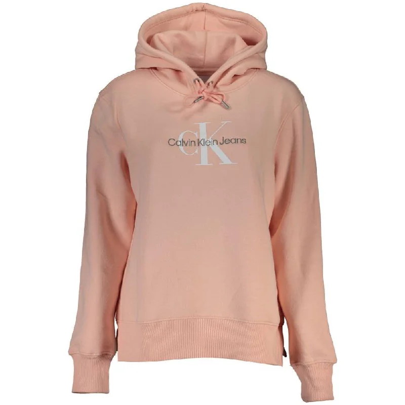 Calvin Klein Chic Pink Fleece Hooded Sweatshirt with Logo Embroidery Hoodie with Half-Zip Sporty Casual