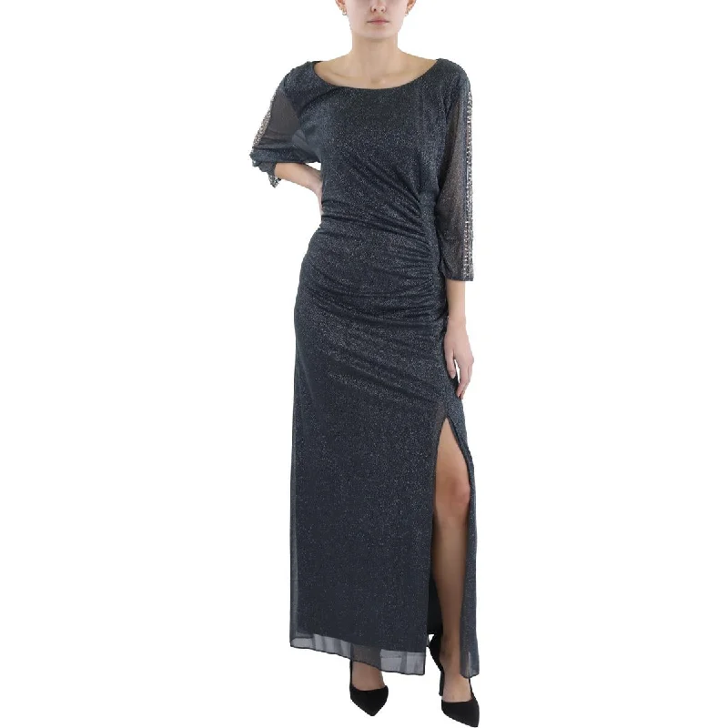 Plus Womens Full Length Glitter Evening Dress Tunics Fashionable trendy