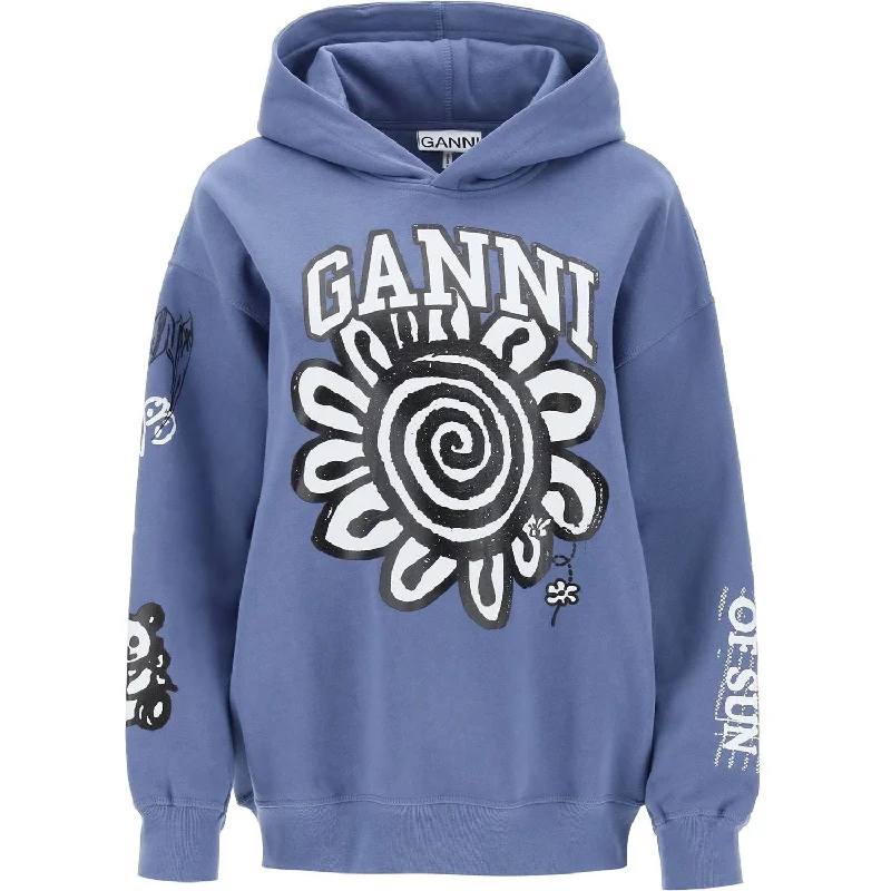 Ganni hoodie with graphic prints Hoodie with Mesh Breathable Sporty