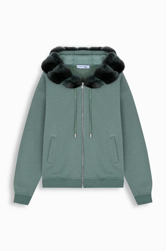 Mint Green Chinchilla Fur Hoodie Hoodie with Patch Decorative Personalized