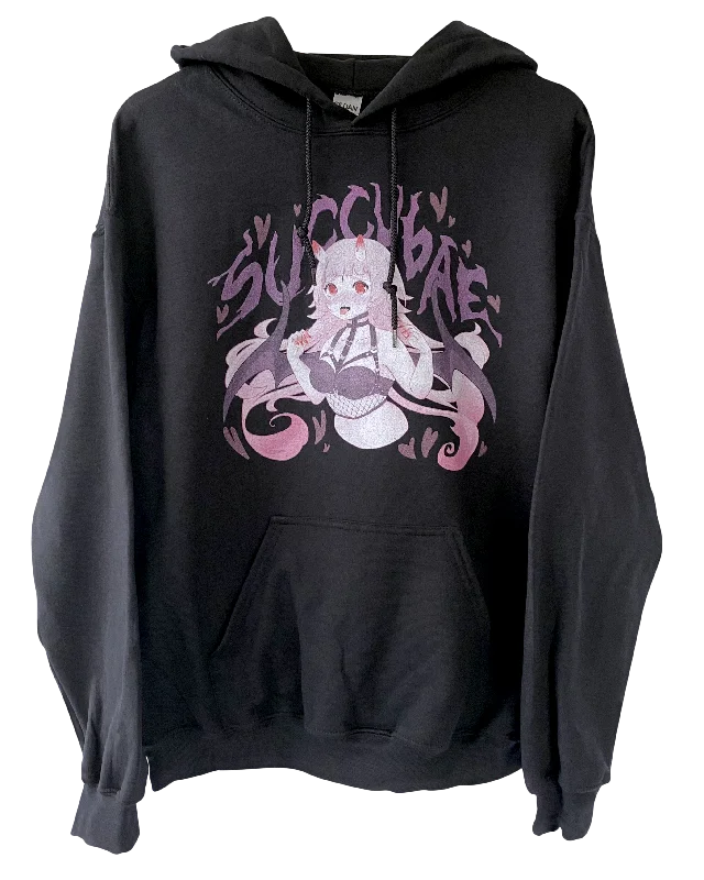 Succubae Hoodie (Black) Hoodie with Belted Waist Structured Tailored