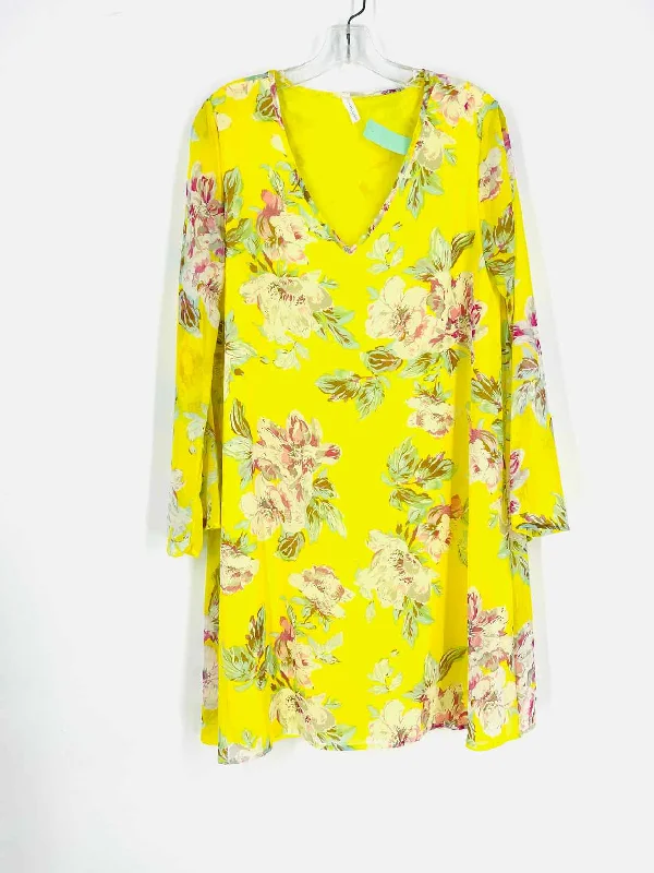 Size M Yellow/Multi Floral Dresses Dress Shift Classic Vintage