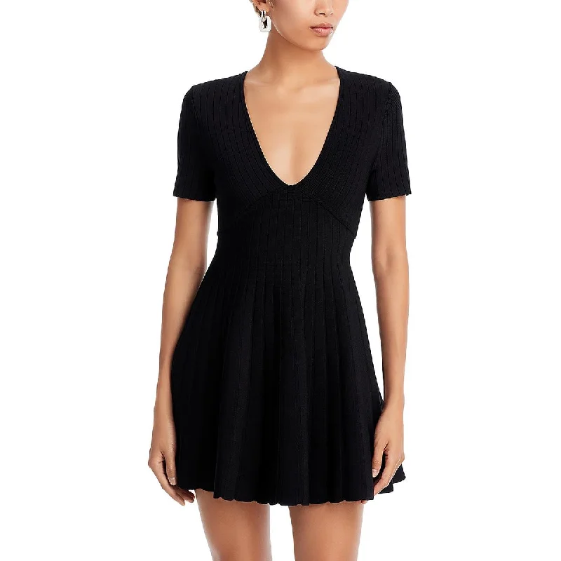 Womens Ribbed Solid Fit & Flare Dress Tunics Stylish elegant