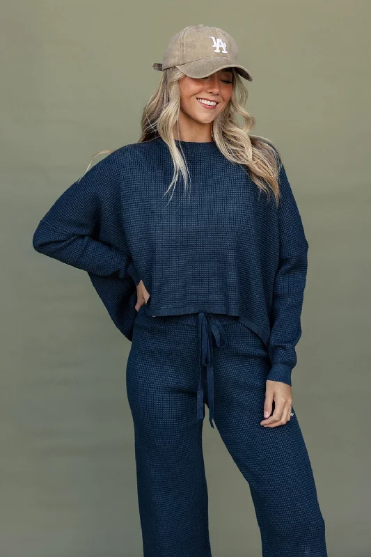 Blueberry Hill Waffle Knit Sweatshirt Hoodie with Rhinestones Sparkly Elegant