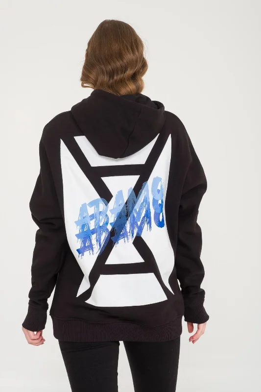 Black Leather Print Hoodie Hoodie with Embroidery Detailed Premium
