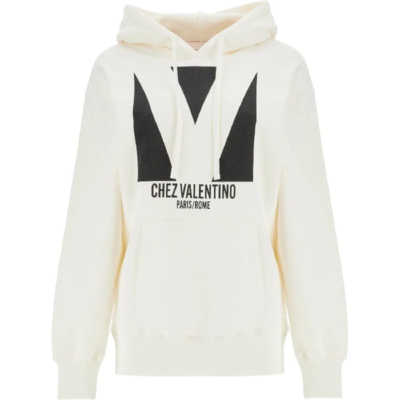 Valentino Garavani ivory cotton hoodie with large logo Hoodie with Rhinestones Sparkly Elegant