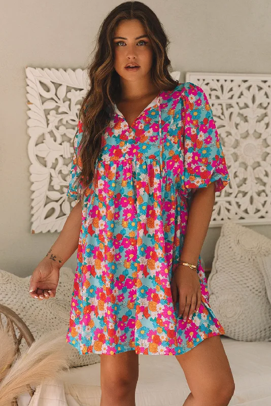 Lena Floral Bubble Sleeve Babydoll Dress Tunics Practical durable