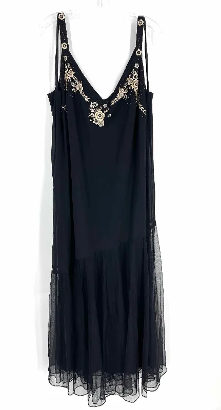 R&M Richards Size 24W Black/Beige Applique Maxi Vintage PLUS Dress-Plus Tunics Custom made