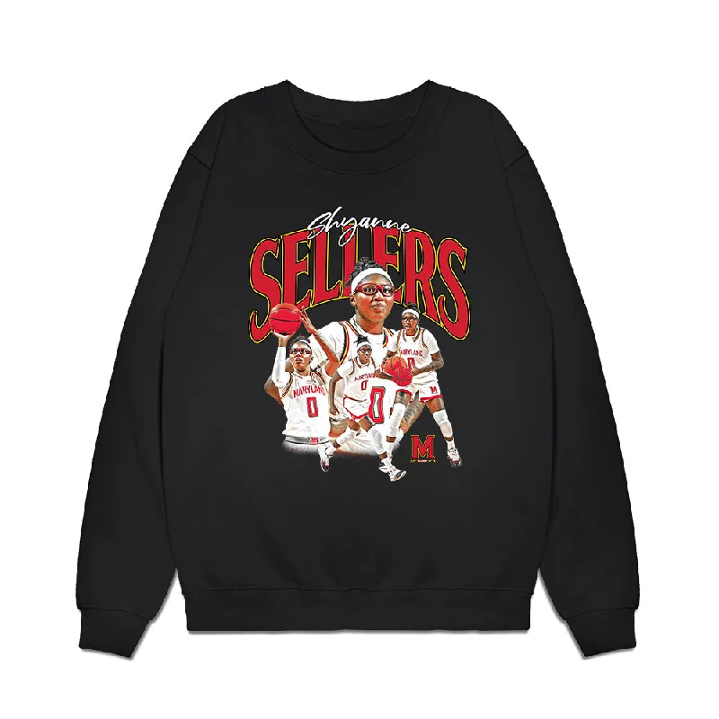 Maryland - NCAA Women's Basketball : Shyanne Sellers - Player Collage Premium Crewneck Sweatshirt Hoodie with Front Slit Layering Stylish