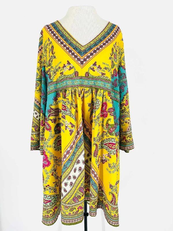 Umgee Size XL Yellow/Turq. Paisley Pleated Dresses Dress Tunics Luxurious premium