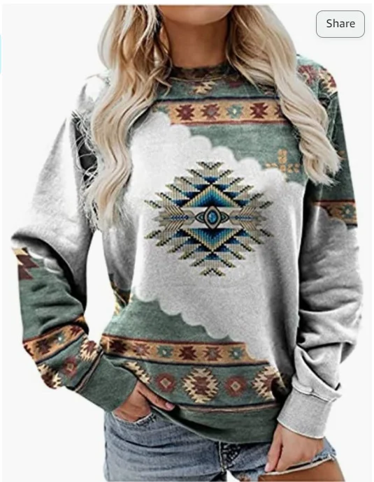 Women Autumn Winter Long-Sleeved Round Neck Ethnic Vintage Sweatshirt Hoodie with Button Placket Classic Preppy