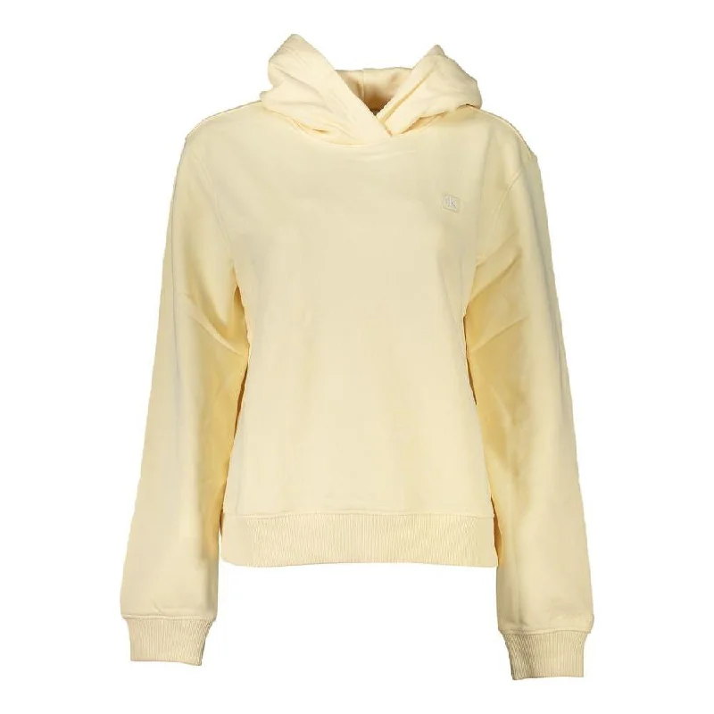 Calvin Klein Beige Brushed Logo Hooded Sweatshirt Hoodie with Ribbed Neckline Snug Warm