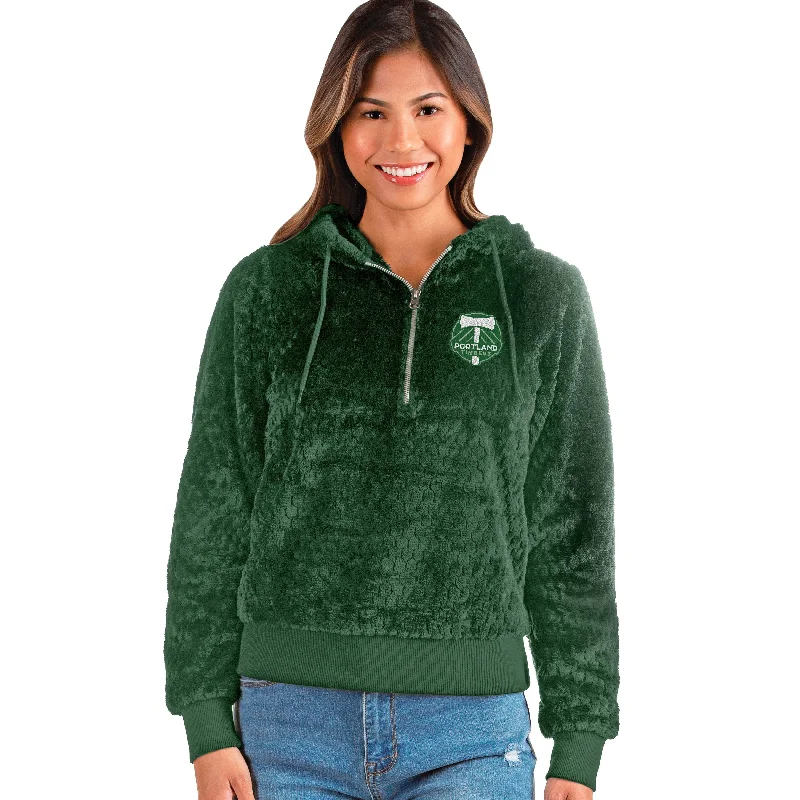 PORTLAND TIMBERS FC WOMEN'S WISH FUZZY 1/4 ZIP HOODIE Hoodie with Hem Fringe Bohemian Relaxed