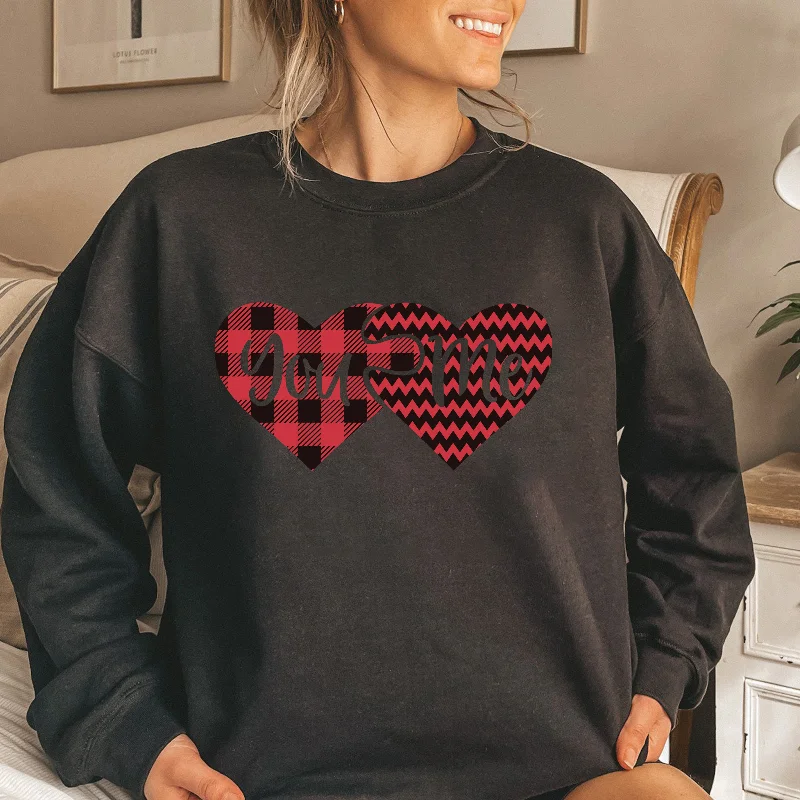 Valentine'S Day Fashion Women'S Casual Long Sleeve Round Neck Love Print Sweatshirt Hoodie with Toggle Buttons Decorative Unique