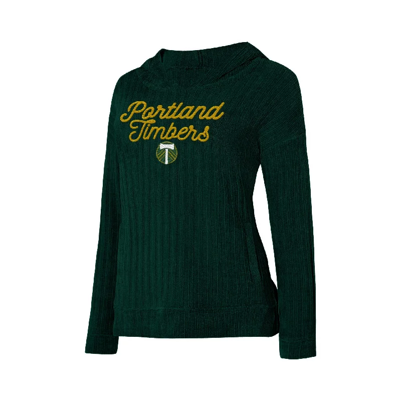 PORTLAND TIMBERS FC WOMEN'S LONG SLEEVE LINGER HOODIE Hoodie with Tied Waist Feminine Flattering